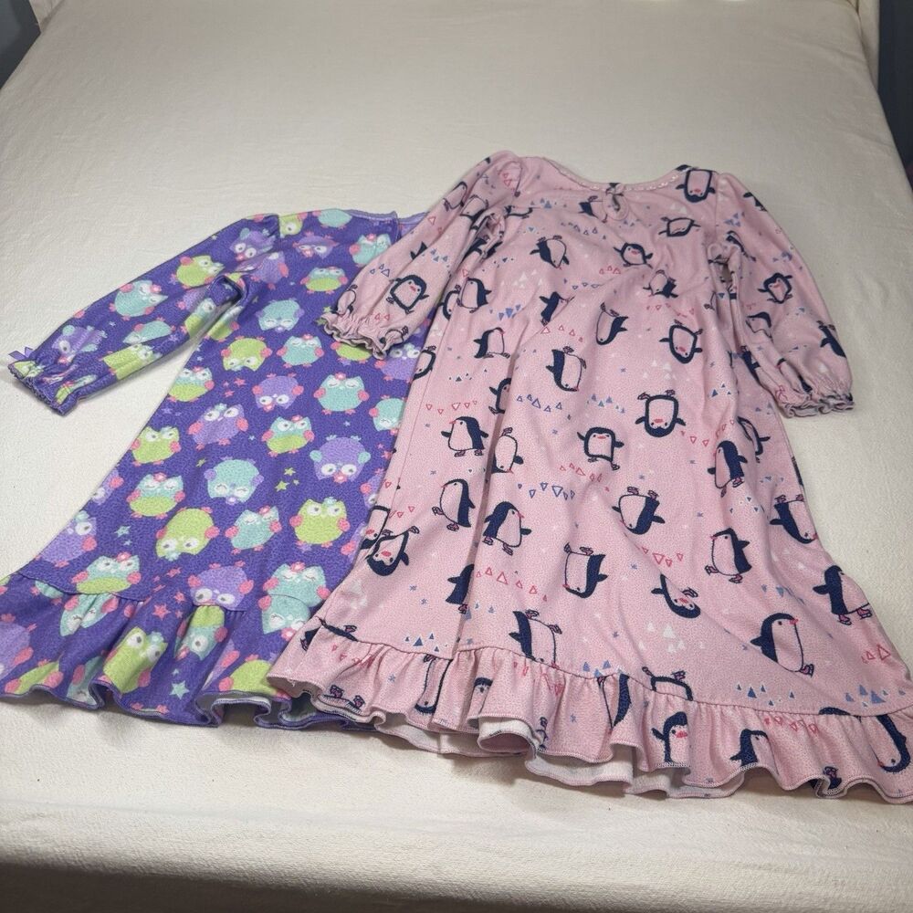 Saint Eve & Little Me Bundle of 2 Cozy Fleece Girls Nightgowns Long Sleeve 2-3T